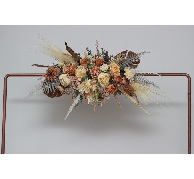  Flower arch arrangement in orange yellow terracotta  colors.  Arbor flowers. Floral archway. Faux flowers for wedding arch. 5083