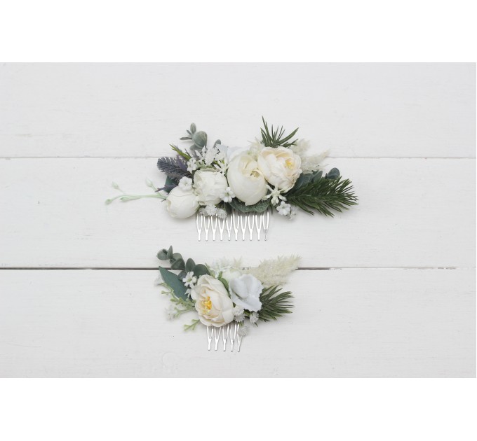 Flower comb in white color scheme. Wedding accessories for hair. Bridal flower comb. Bridesmaid floral comb. 5087