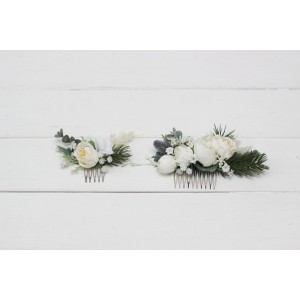 Flower comb in white color scheme. Wedding accessories for hair. Bridal flower comb. Bridesmaid floral comb. 5087