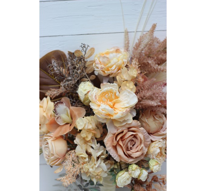 Wedding bouquets in orange yellow terracotta colors. Bridal bouquet. Faux bouquet. Bridesmaid bouquet. 5083