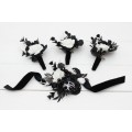  Wedding boutonnieres and wrist corsage  in black and white color scheme. Flower accessories. 5086
