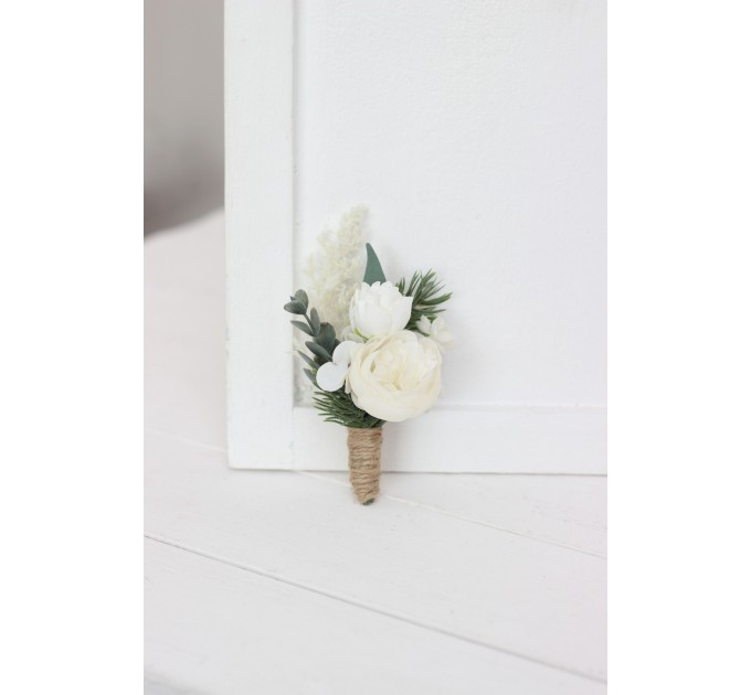  Wedding boutonnieres and wrist corsage  in white color scheme. Flower accessories. 5087