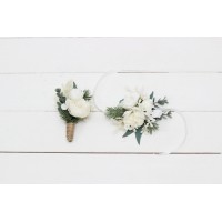  Wedding boutonnieres and wrist corsage  in white color scheme. Flower accessories. 5087