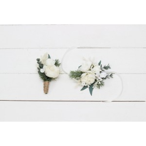  Wedding boutonnieres and wrist corsage  in white color scheme. Flower accessories. 5087