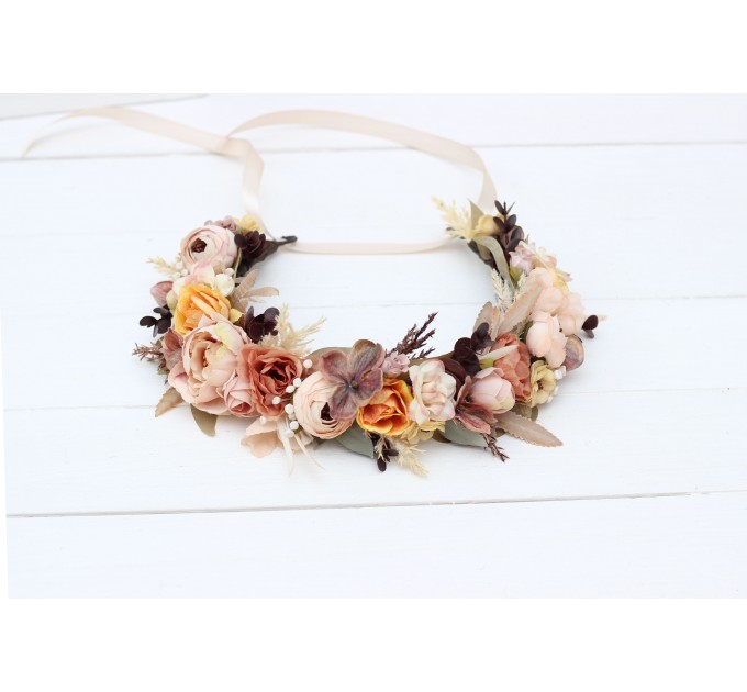 Cinnamon ivory pale orange flower crown. Hair wreath. Flower girl crown. Wedding flowers. 5093