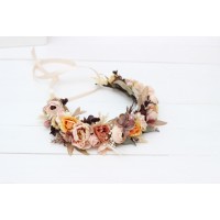 Cinnamon ivory pale orange flower crown. Hair wreath. Flower girl crown. Wedding flowers. 5093