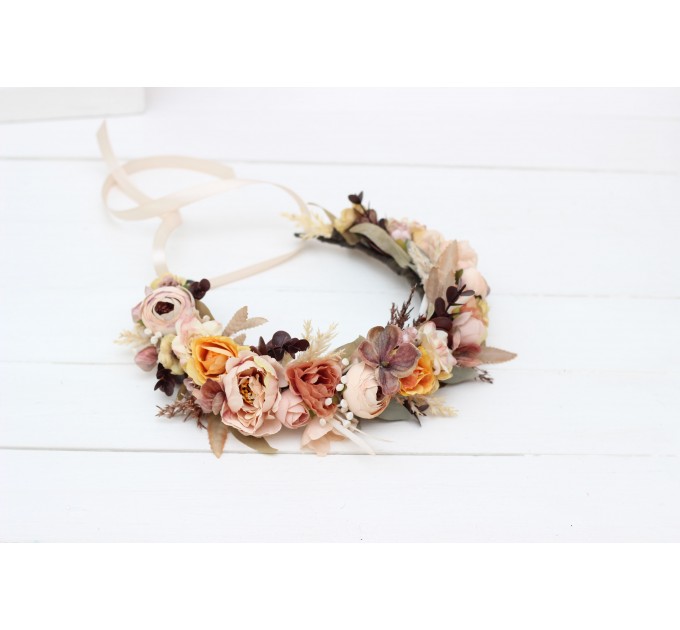 Cinnamon ivory pale orange flower crown. Hair wreath. Flower girl crown. Wedding flowers. 5093