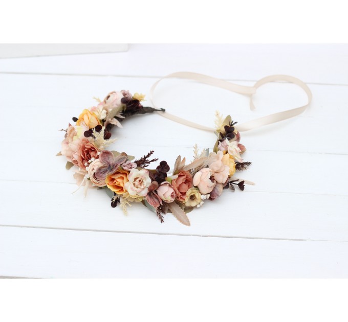 Cinnamon ivory pale orange flower crown. Hair wreath. Flower girl crown. Wedding flowers. 5093