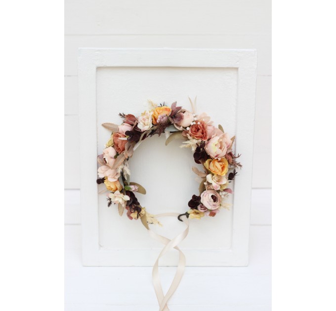 Cinnamon ivory pale orange flower crown. Hair wreath. Flower girl crown. Wedding flowers. 5093