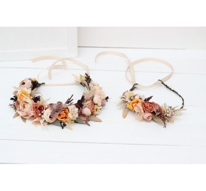 Cinnamon ivory pale orange flower crown. Hair wreath. Flower girl crown. Wedding flowers. 5093