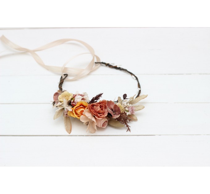 Cinnamon ivory pale orange flower crown. Hair wreath. Flower girl crown. Wedding flowers. 5093