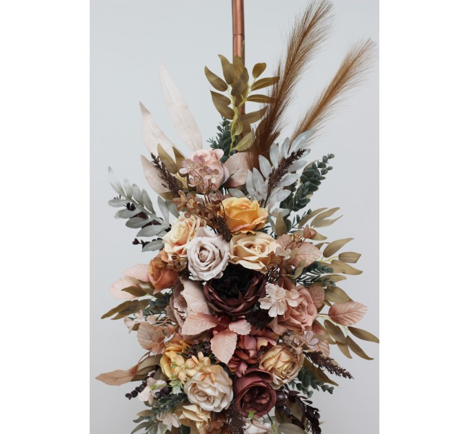 Flower arch arrangement in cinnamon ivory pale orange colors. Arbor flowers. Floral archway. Faux flowers for wedding arch. 5093