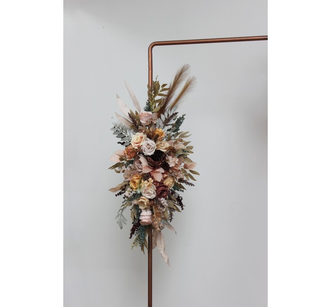 Flower arch arrangement in cinnamon ivory pale orange colors. Arbor flowers. Floral archway. Faux flowers for wedding arch. 5093