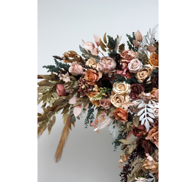 Flower arch arrangement in cinnamon ivory pale orange colors. Arbor flowers. Floral archway. Faux flowers for wedding arch. 5093