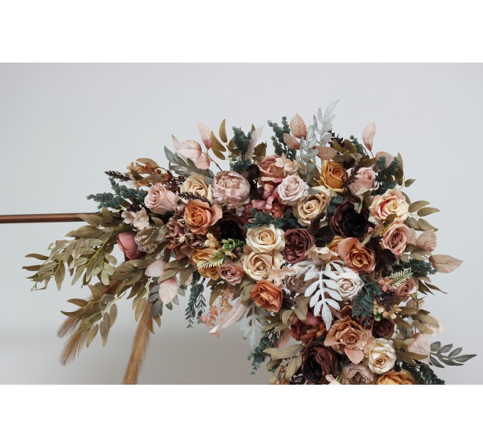 Flower arch arrangement in cinnamon ivory pale orange colors. Arbor flowers. Floral archway. Faux flowers for wedding arch. 5093