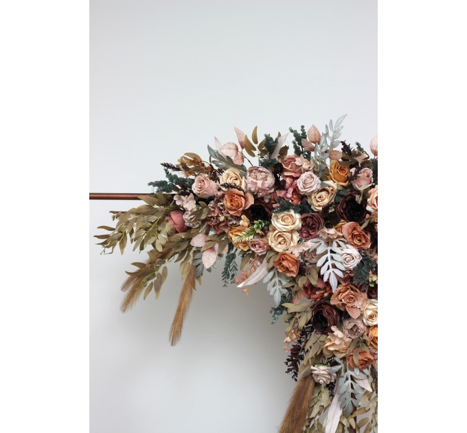 Flower arch arrangement in cinnamon ivory pale orange colors. Arbor flowers. Floral archway. Faux flowers for wedding arch. 5093