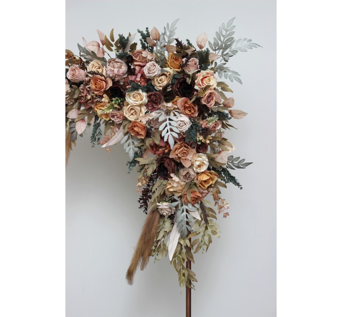 Flower arch arrangement in cinnamon ivory pale orange colors. Arbor flowers. Floral archway. Faux flowers for wedding arch. 5093