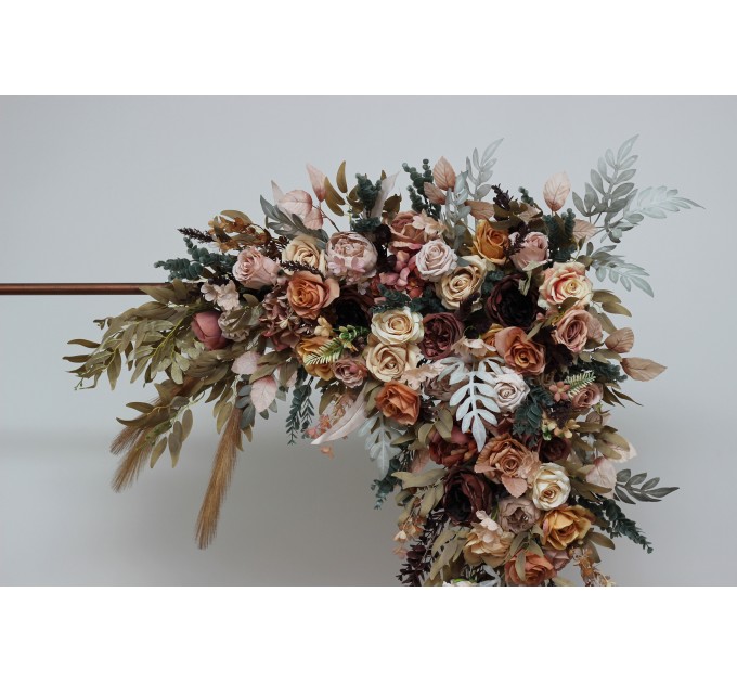Flower arch arrangement in cinnamon ivory pale orange colors. Arbor flowers. Floral archway. Faux flowers for wedding arch. 5093