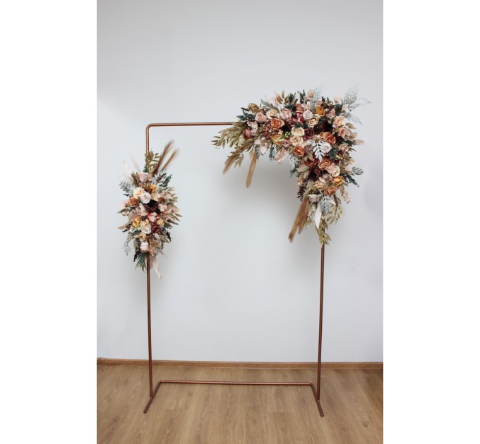 Flower arch arrangement in cinnamon ivory pale orange colors. Arbor flowers. Floral archway. Faux flowers for wedding arch. 5093