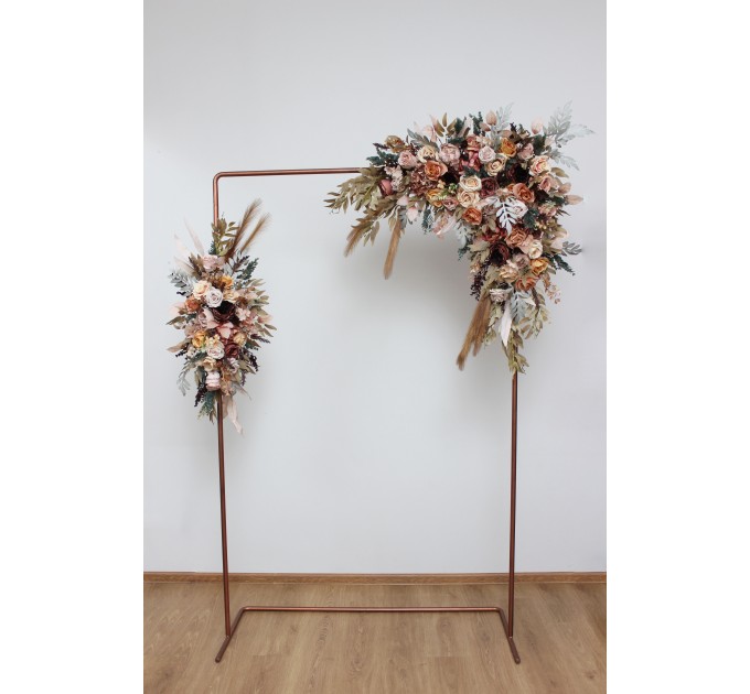 Flower arch arrangement in cinnamon ivory pale orange colors. Arbor flowers. Floral archway. Faux flowers for wedding arch. 5093