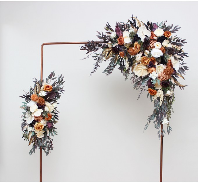  Flower arch arrangement in deep purple terracotta beige colors.  Arbor flowers. Floral archway. Faux flowers for wedding arch. 5095