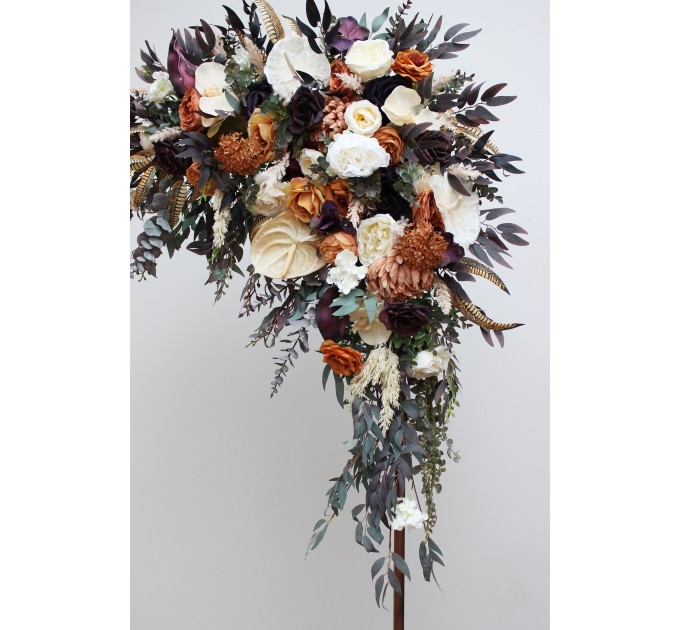  Flower arch arrangement in deep purple terracotta beige colors.  Arbor flowers. Floral archway. Faux flowers for wedding arch. 5095