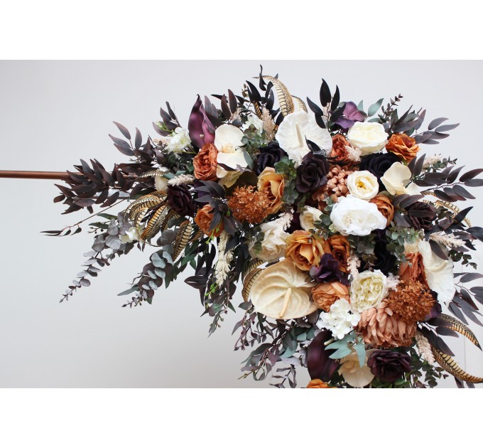  Flower arch arrangement in deep purple terracotta beige colors.  Arbor flowers. Floral archway. Faux flowers for wedding arch. 5095