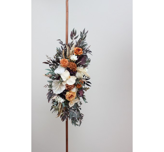  Flower arch arrangement in deep purple terracotta beige colors.  Arbor flowers. Floral archway. Faux flowers for wedding arch. 5095