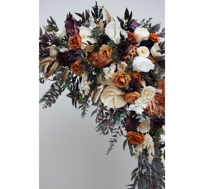  Flower arch arrangement in deep purple terracotta beige colors.  Arbor flowers. Floral archway. Faux flowers for wedding arch. 5095