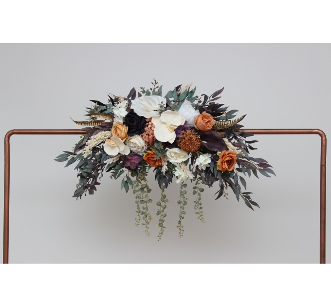  Flower arch arrangement in deep purple terracotta beige colors.  Arbor flowers. Floral archway. Faux flowers for wedding arch. 5095