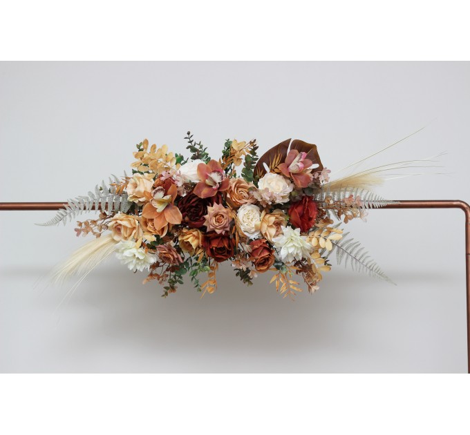  Flower arch arrangement in orange ivory rust terracotta colors.  Arbor flowers. Floral archway. Faux flowers for wedding arch. 0036