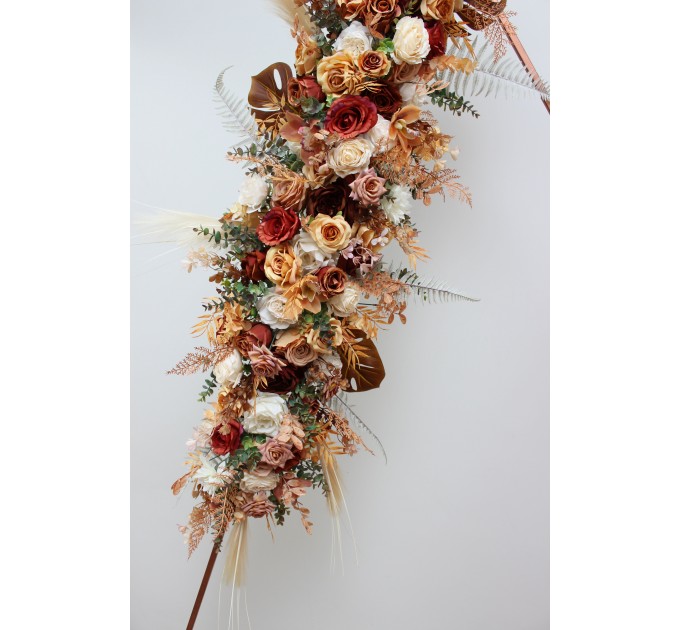  Flower arch arrangement in orange ivory rust terracotta colors.  Arbor flowers. Floral archway. Faux flowers for wedding arch. 0036