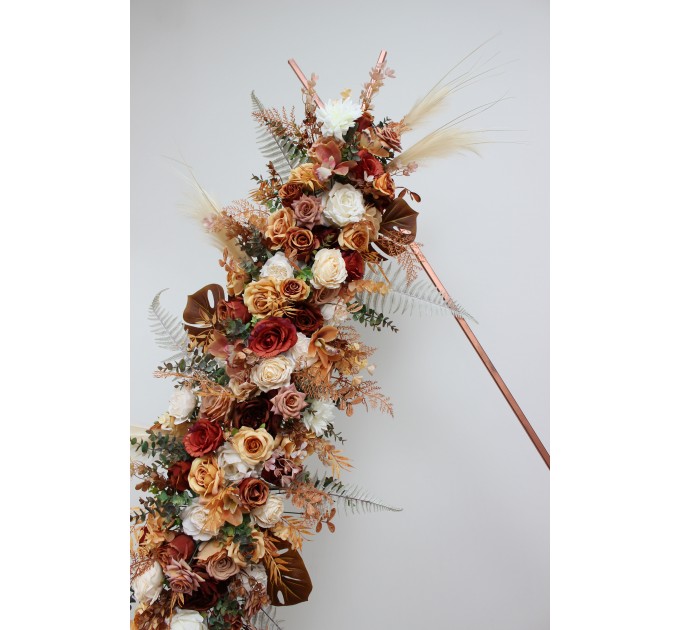  Flower arch arrangement in orange ivory rust terracotta colors.  Arbor flowers. Floral archway. Faux flowers for wedding arch. 0036