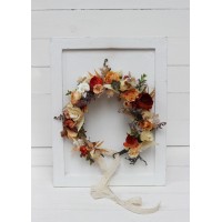 Orange ivory rust terracotta flower crown. Hair wreath. Flower girl crown. Wedding flowers. 0036