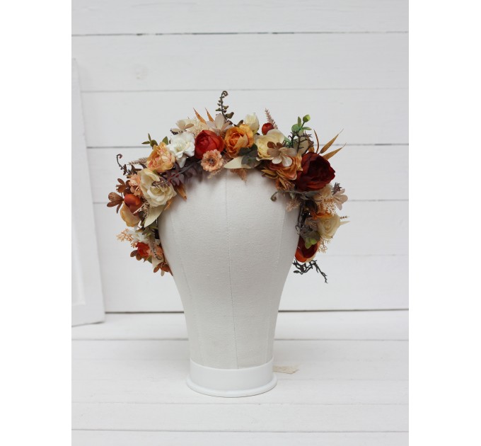 Orange ivory rust terracotta flower crown. Hair wreath. Flower girl crown. Wedding flowers. 0036