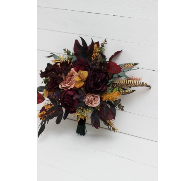 Wedding bouquets in Deep purple burgundy beige cinnamon colors. Bridal bouquet. Faux bouquet. Bridesmaid bouquet. 5096