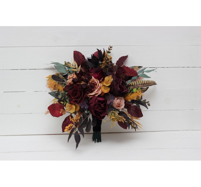 Wedding bouquets in Deep purple burgundy beige cinnamon colors. Bridal bouquet. Faux bouquet. Bridesmaid bouquet. 5096