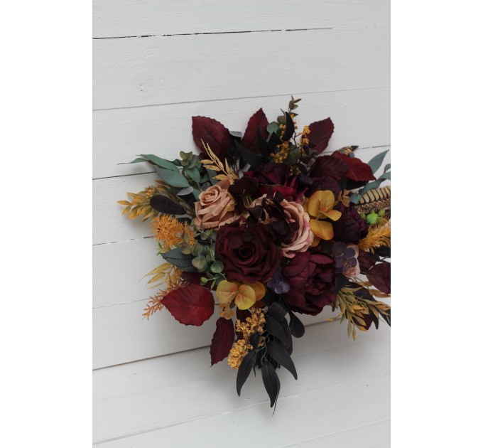 Wedding bouquets in Deep purple burgundy beige cinnamon colors. Bridal bouquet. Faux bouquet. Bridesmaid bouquet. 5096