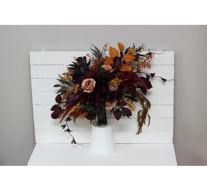 Wedding bouquets in Deep purple burgundy beige cinnamon colors. Bridal bouquet. Faux bouquet. Bridesmaid bouquet. 5096
