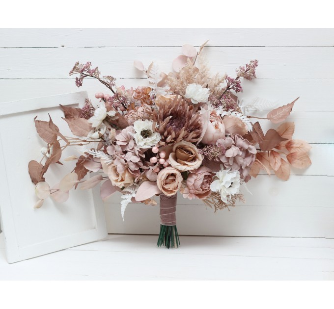 Wedding bouquets in blush pink beige white colors. Bridal bouquet. Faux bouquet. Bridesmaid bouquet. 5094