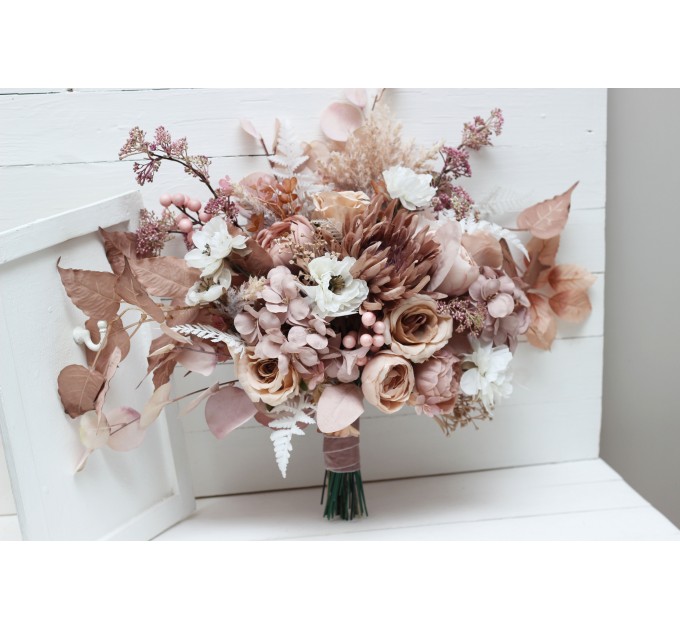 Wedding bouquets in blush pink beige white colors. Bridal bouquet. Faux bouquet. Bridesmaid bouquet. 5094