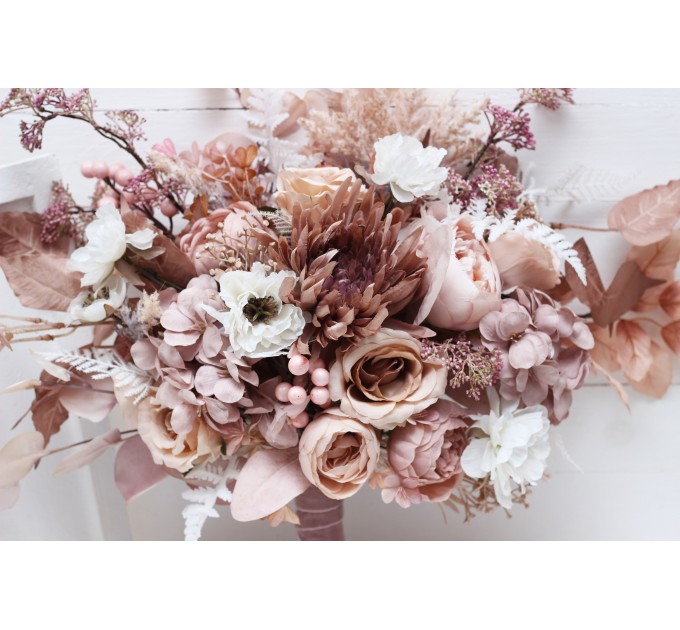 Wedding bouquets in blush pink beige white colors. Bridal bouquet. Faux bouquet. Bridesmaid bouquet. 5094
