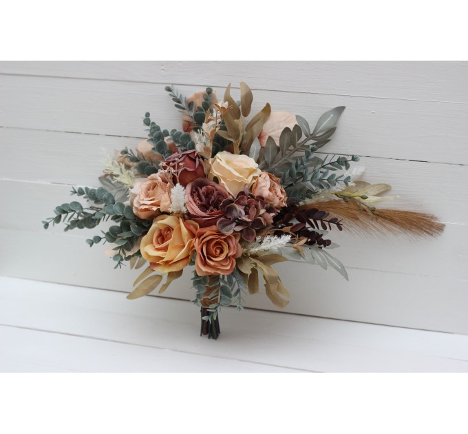Wedding bouquets in cinnamon ivory pale orange colors. Bridal bouquet.  Faux bouquet. Bridesmaid bouquet. 5093