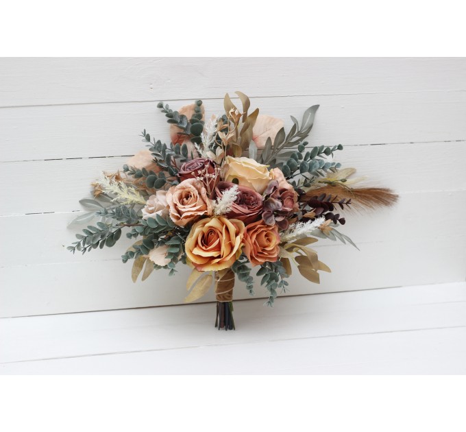 Wedding bouquets in cinnamon ivory pale orange colors. Bridal bouquet.  Faux bouquet. Bridesmaid bouquet. 5093