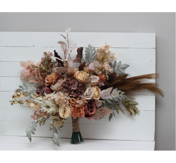 Wedding bouquets in cinnamon ivory pale orange colors. Bridal bouquet.  Faux bouquet. Bridesmaid bouquet. 5093