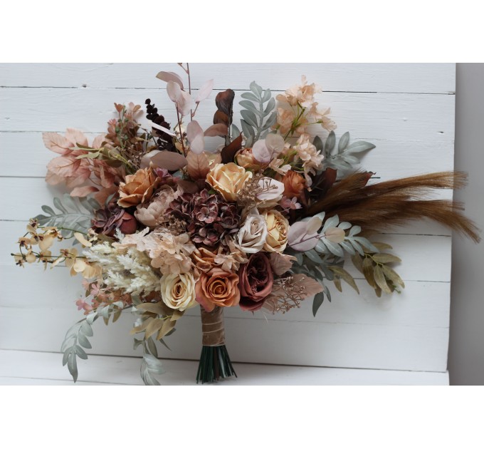 Wedding bouquets in cinnamon ivory pale orange colors. Bridal bouquet.  Faux bouquet. Bridesmaid bouquet. 5093