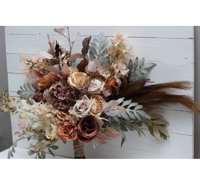 Wedding bouquets in cinnamon ivory pale orange colors. Bridal bouquet.  Faux bouquet. Bridesmaid bouquet. 5093