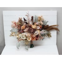 Wedding bouquets in cinnamon ivory pale orange colors. Bridal bouquet.  Faux bouquet. Bridesmaid bouquet. 5093