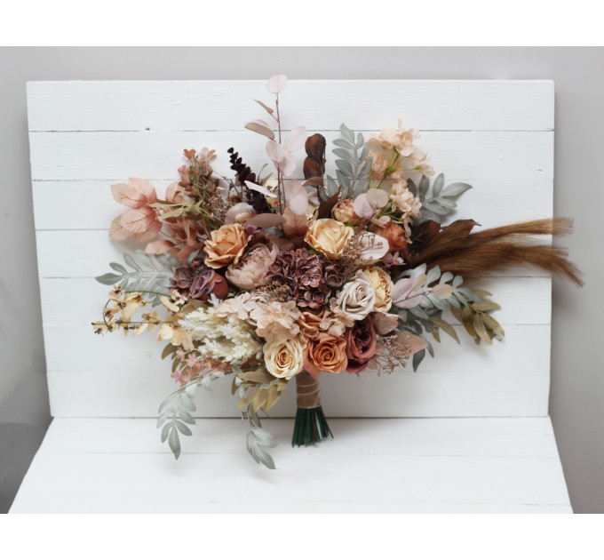 Wedding bouquets in cinnamon ivory pale orange colors. Bridal bouquet.  Faux bouquet. Bridesmaid bouquet. 5093