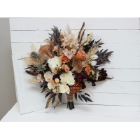 Wedding bouquets in deep purple terracotta beige colors. Bridal bouquet. Faux bouquet. Bridesmaid bouquet. 5095